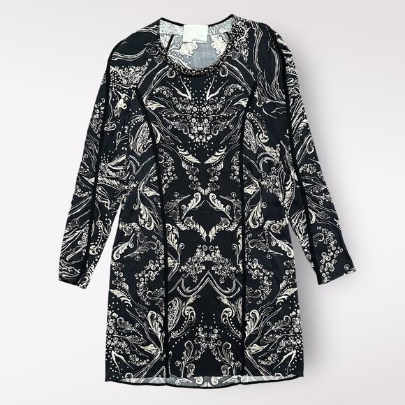 3.1 Phillip Lim Black and White Beaded Collar Long Sleeve Silk Dress Size 4 - Picture 1 of 7